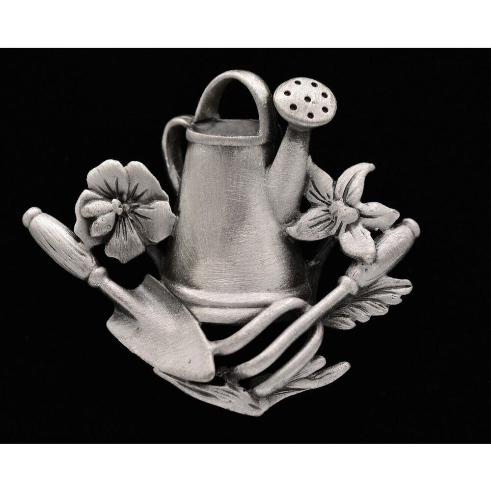 AJC Vintage Gardening Pin Brooch Pot Shovel Flower Spring Signed NOS 1980s BinA6
